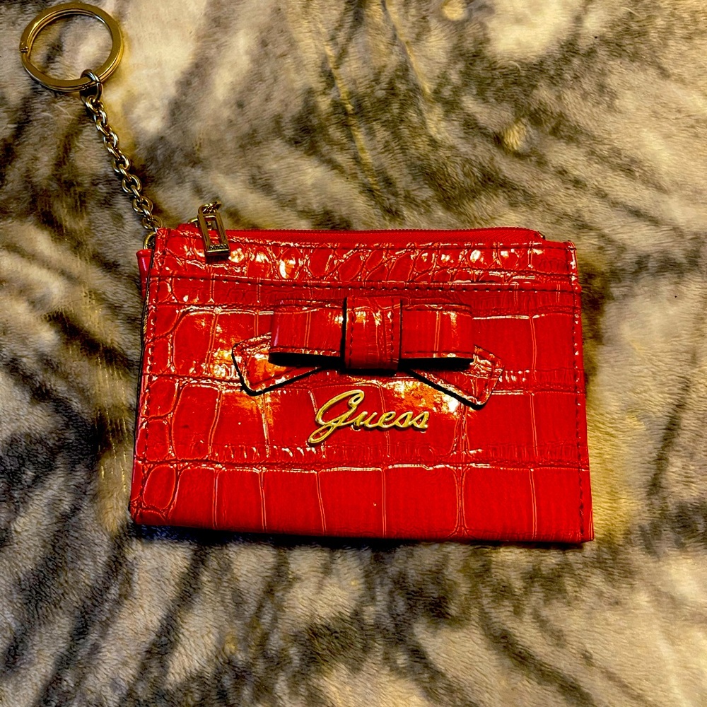 Guess Red Croc-Embossed Card Pouch